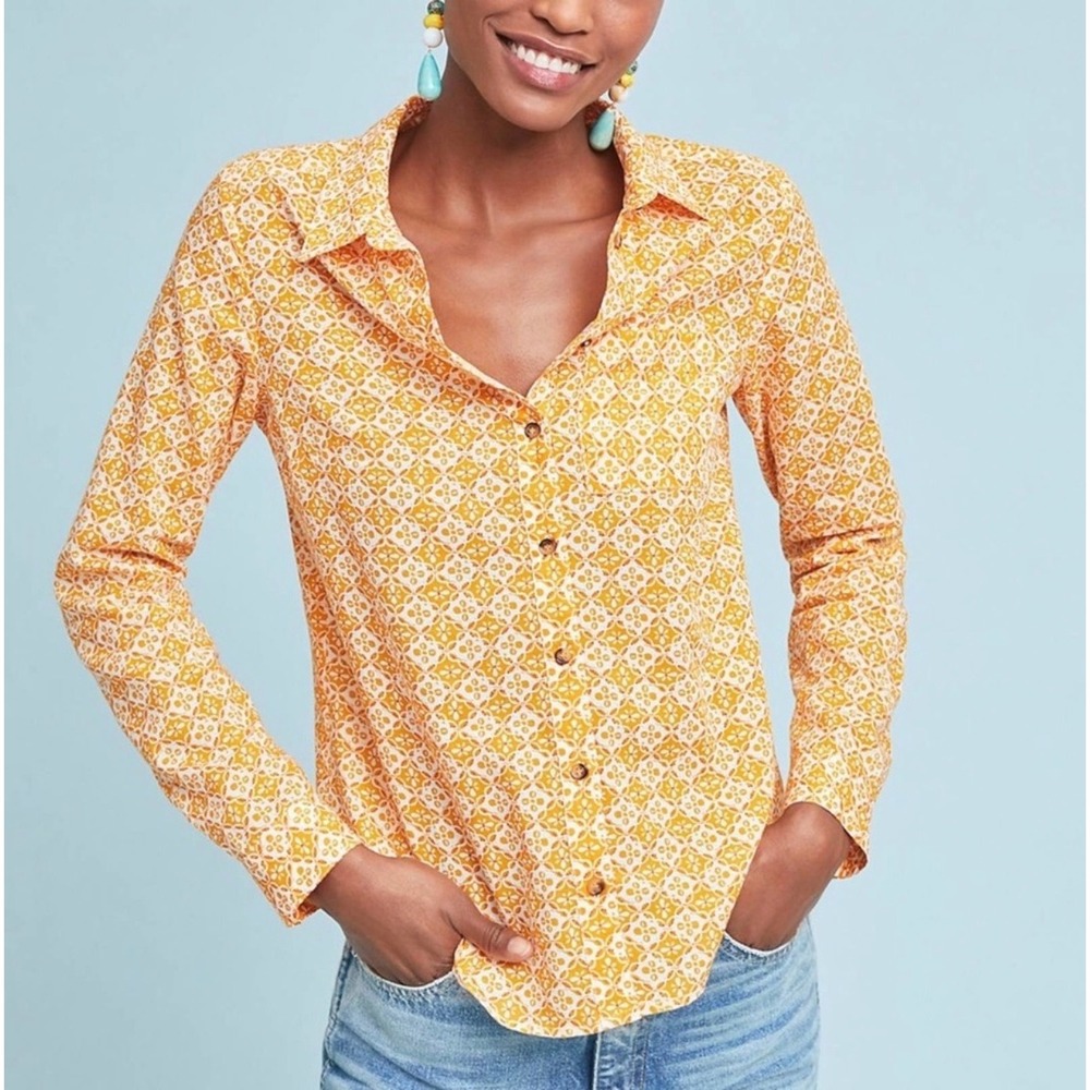 Maeve Anthropologie Geometric Blouse Womens Size 10 Bright Summer Maximalist